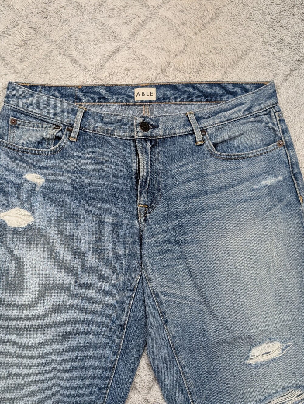 Able Jeans Womens 28 Blue Slouch Low Rise Cropped Baggy Cotton Blend Casual - Picture 2 of 10